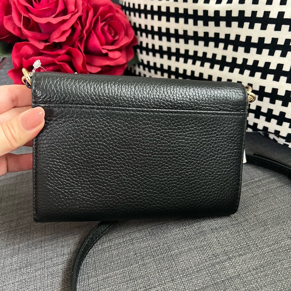 Michael Kors Black Leather Crossbody Bag Purse Clutch - Picture 4 of 5